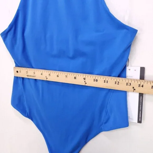 Lululemon Wundermost Ultra Soft Nulu Mock Neck Bodysuit Medium Sleeveless Blue - Picture 7 of 15